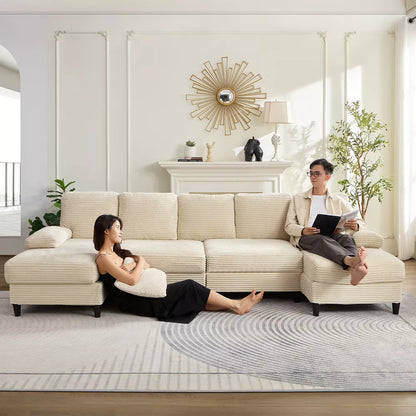 Mjkone Modern Linen 107" Convertible L-shaped Couch, Oversized Sectional Sofa, 5 Seat Corner Sofa Couch With Carbon Steel Legs