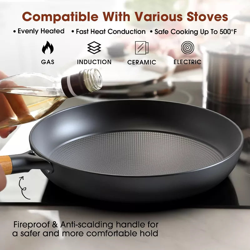 imarku Non Stick Frying Pan - 8 &10 inch Frying Pan Nonstick Set, Honeycomb Lock Oil Cast Iron Skillets, Induction Compatible, Detachable Handle Pans