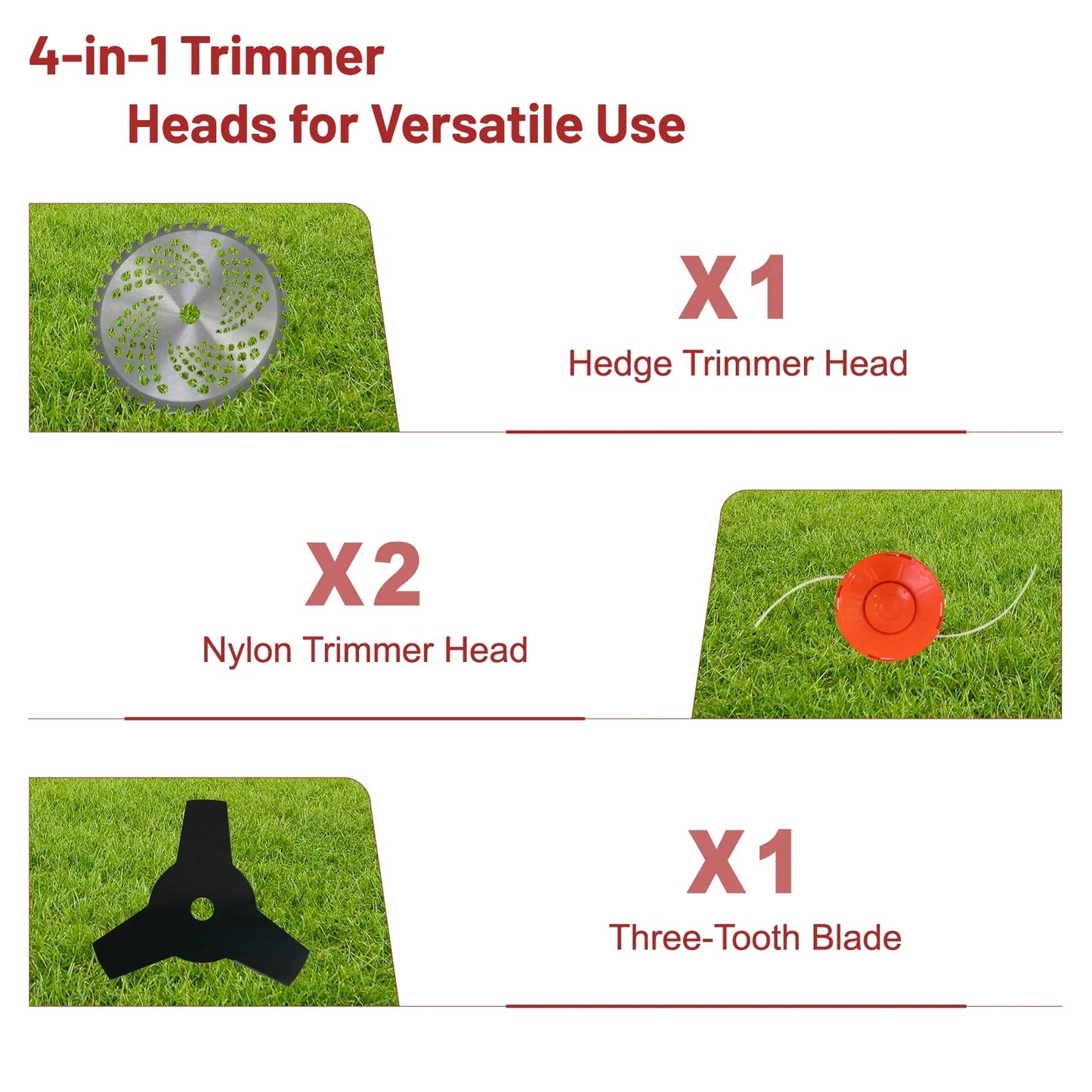 BAOKALER 58CC Gasoline Grass String Trimmer, 2-Stroke Gas Powered Weed Eater, Weed Wacker with 4 Detachable Heads