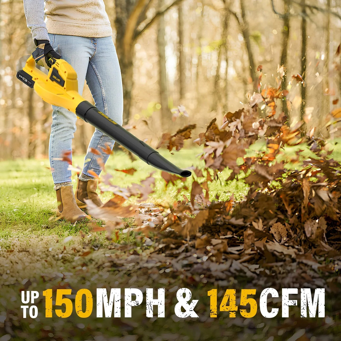 ZEGJAW 20V Leaf Blower Cordless with Battery and Charger, Electric Leaf Blower with 2-Speed Mode, Yellow