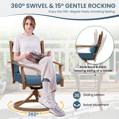 ECOPATIO Patio Swivel Chairs Set of 2, All Weather Swivel Rocker Chairs with Hand-Painted Metal Frame, for Backyard Deck Lawn (Blue)