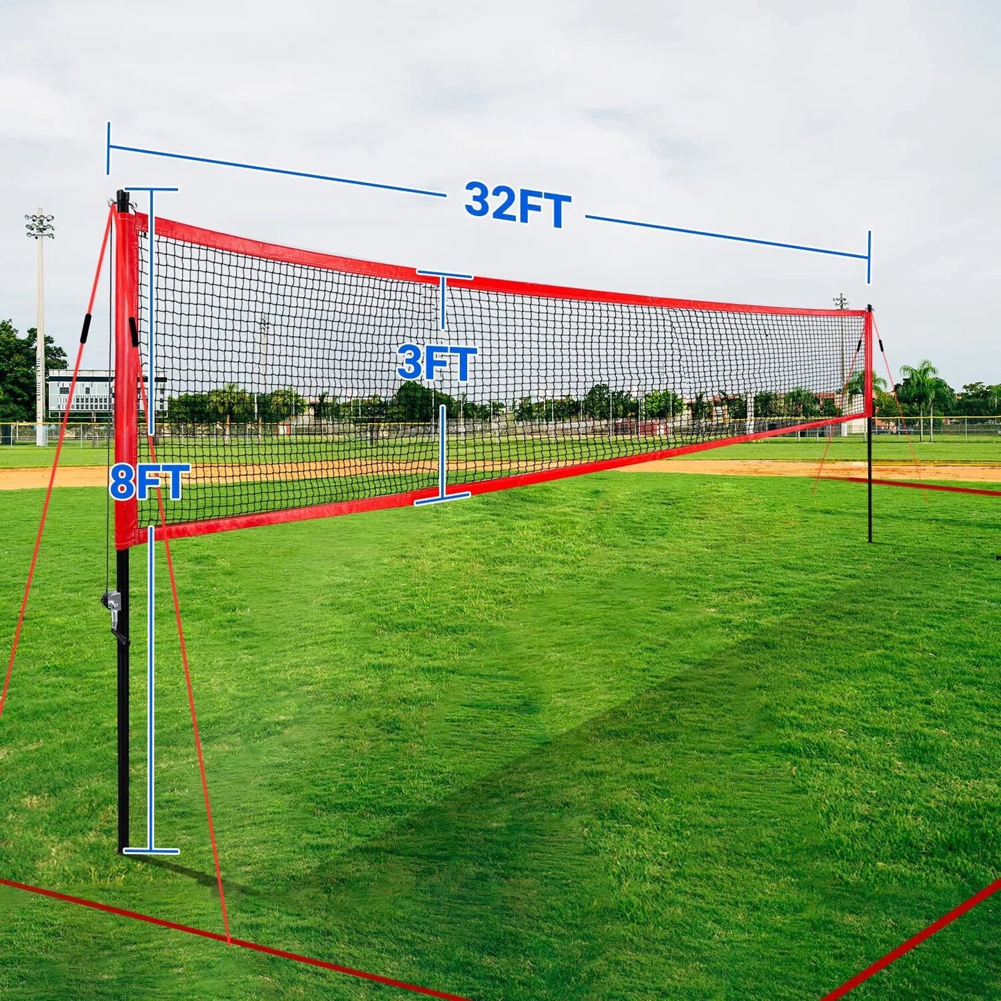 JASCOPRO Volleyball and Badminton Combo Net Set, Portable 3 Height Adjustable with Handbag