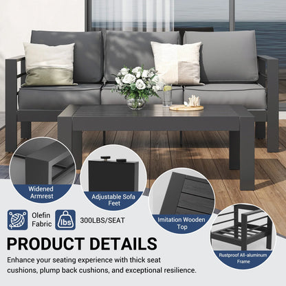 ECOPATIO Aluminum Patio Furniture Set, 6 Pcs Modern Outdoor Sofa Sets, Outdoor Sectional Patio Conversation Set with Coffee Table for Backyard, Poolside, Dark Grey