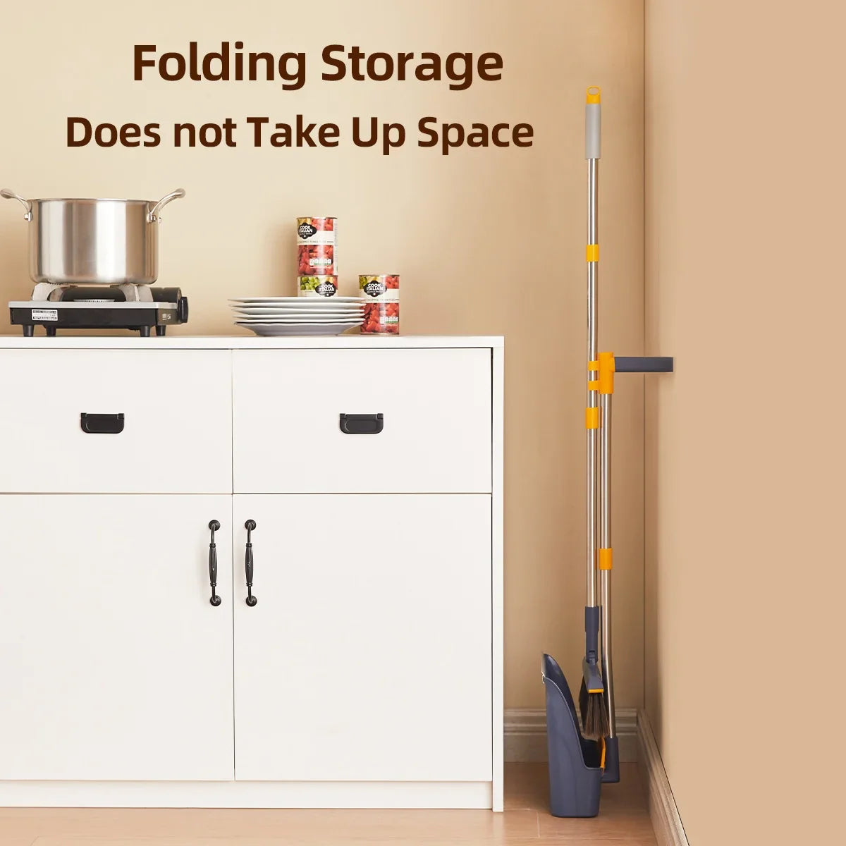 Somdot Broom and Dustpan Set with 51 inches Long Handle Broom Foldable Standing Dustpan, Blue