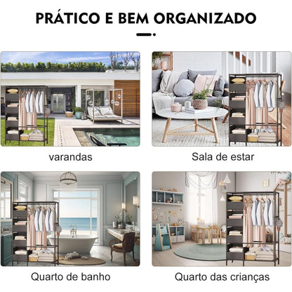 Clothes Rack, Portable Closet, Freestanding Closet Organizer with Curtain, 4 Tier Garment Rack for Bed Room, Black