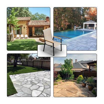 ECOPATIO Outdoor Patio Dining Chairs Set of 2, Stackable Steel Chairs with Armrest,Durable Frame for Lawn Garden Backyard, Khaki