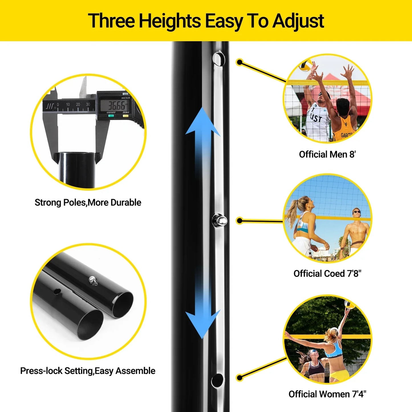 JASCOPRO Volleyball Net System Set for Backyard, 32*8 Feets, Three Heights Adjustable