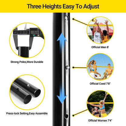 JASCOPRO Volleyball Net System Set for Backyard, 32*8 Feets, Three Heights Adjustable