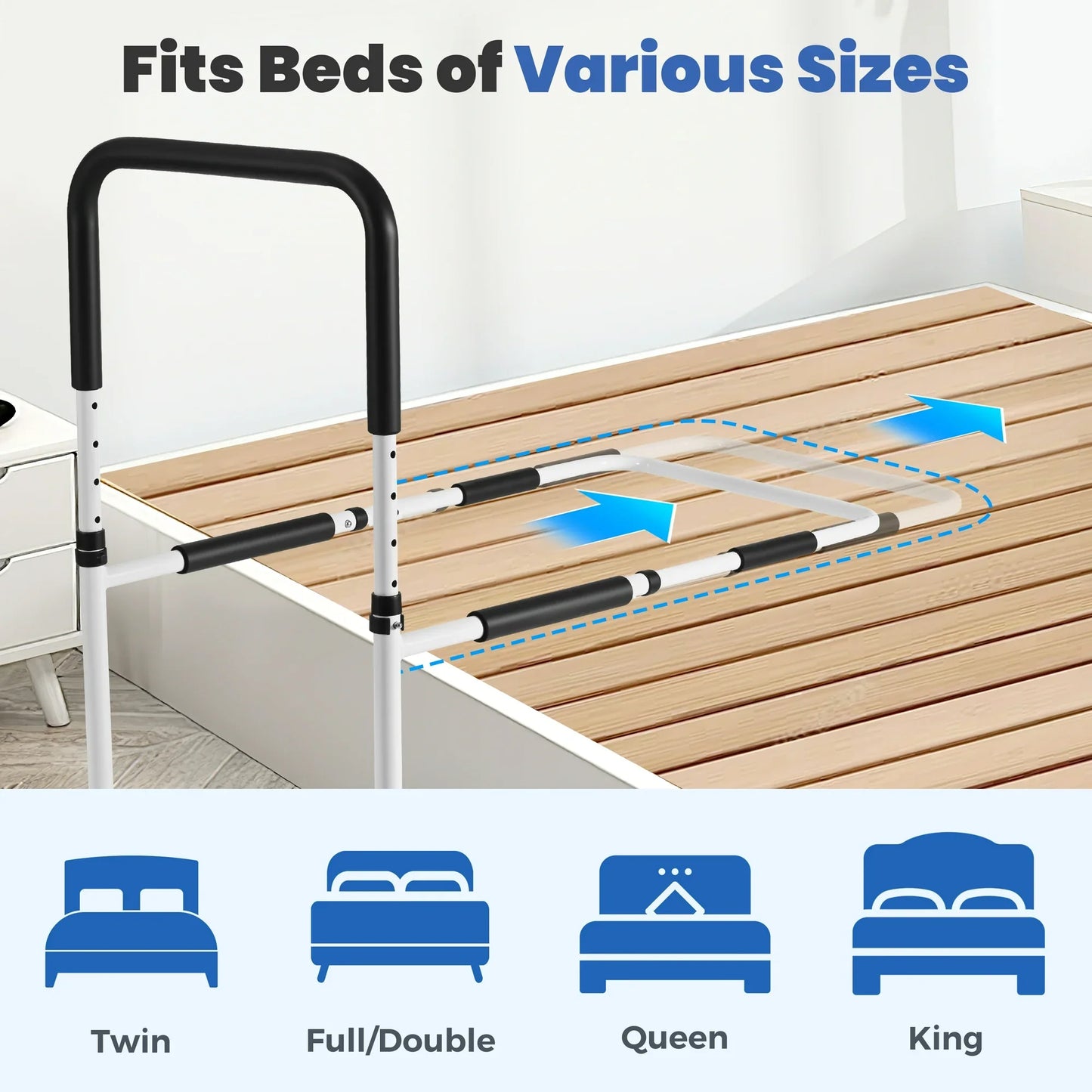 DOULAMI Bed Rails for Elderly Adults, Adjustable Assist Beds Rail for Senior with Storage Bag & Light