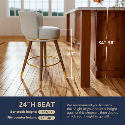 HomeZeer 24" Bar Stools Set of 4, Counter Height Bar Stools with Curved Back Swivel Barstools Pub Chairs with Wood Legs, White