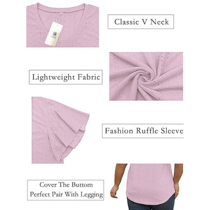 Women's Plus Size Tops Summer Flare Short Sleeve Tee Shirts Oversized Casual V Neck Top Fashion Blouses 2024