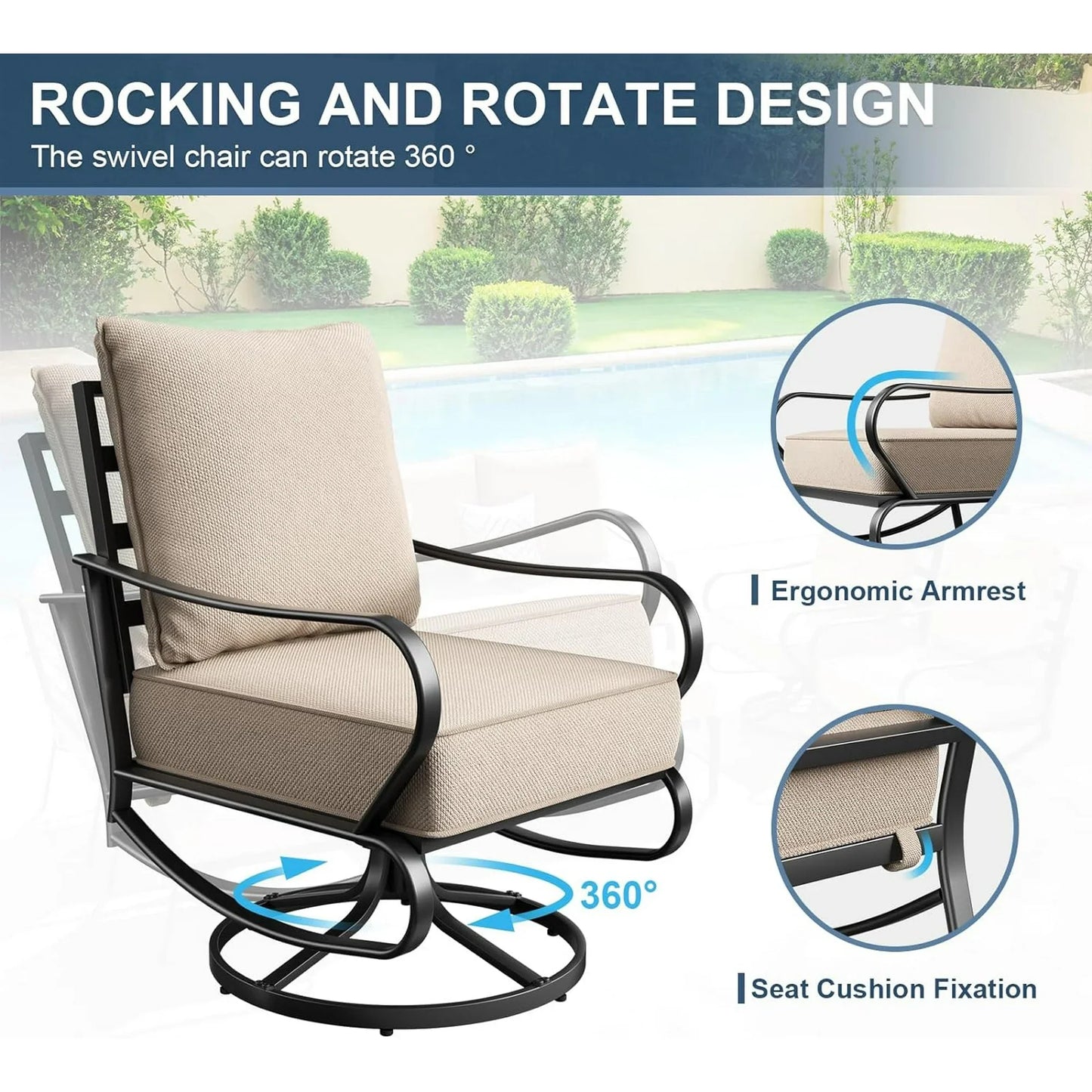 Ecopatio 7 Metal Classic Style Outdoor Conversation Sets with Chairs, Khaki