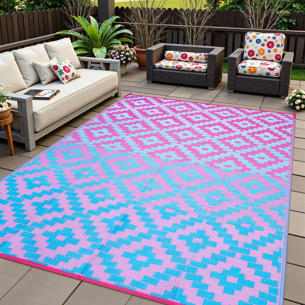 Lahome Ombre Outdoor Area Rug-Geometric Reversible Mat for Patio, Balcony, Deck, Backyard, or RV Camping