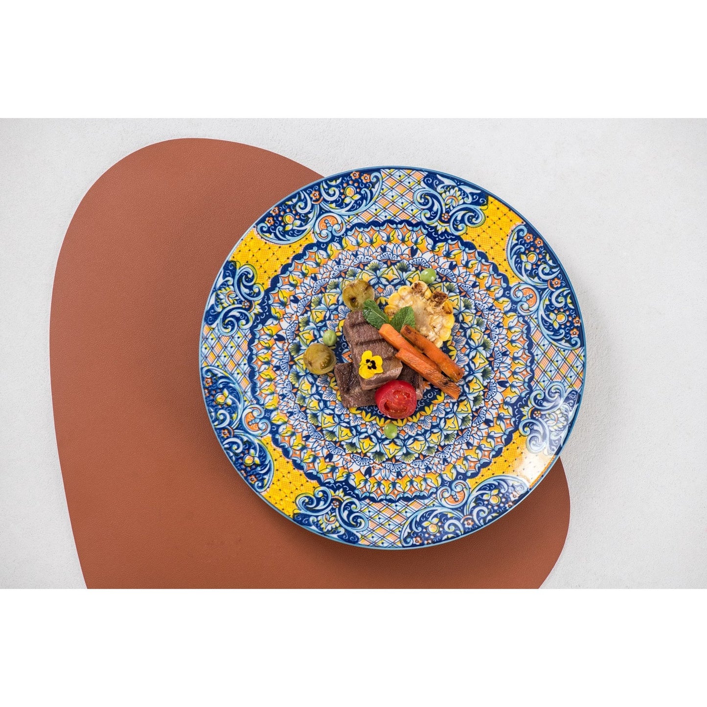 UNICASA Ceramic Dinner Plates Set of 6 - Multicolor Porcelain 8.7 Inch Flat Steak Pasta Pizza Bohemian Plate Home Party Restaurant Plate Scratch Resistant Microwave Oven and Dishwasher Safe