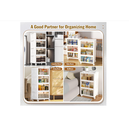 TNTANTS 3 Tier Plastic Storage Bins with Lid 23QT, Stackable Storage Containers with Wheels, Folding Storage Boxes, Collapsible Storage Bins, Double Door Closet Organizers and Storage