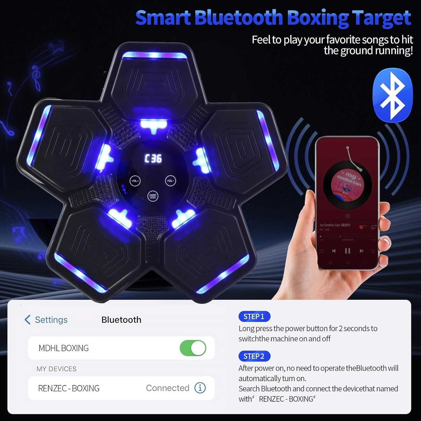 Intelligent Boxing Machine Exerciser with Gloves, Bluetooth and Music, Black