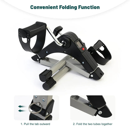 Under Desk Bike Pedal Exerciser, Fully Assembled Folding Pedal Exerciser for Arm and Leg Workout, Portable Sitting Desk Cycle with LCD Screen Displays