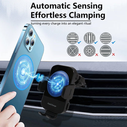Auto-Clamping Car Charger Phone Holder, 15W Qi Wireless Car Charger, Dashboard Vent Phone Mount, Suitable for iPhone Series, for Samsung Galaxy S22+/S21/S10/Note 20, Black