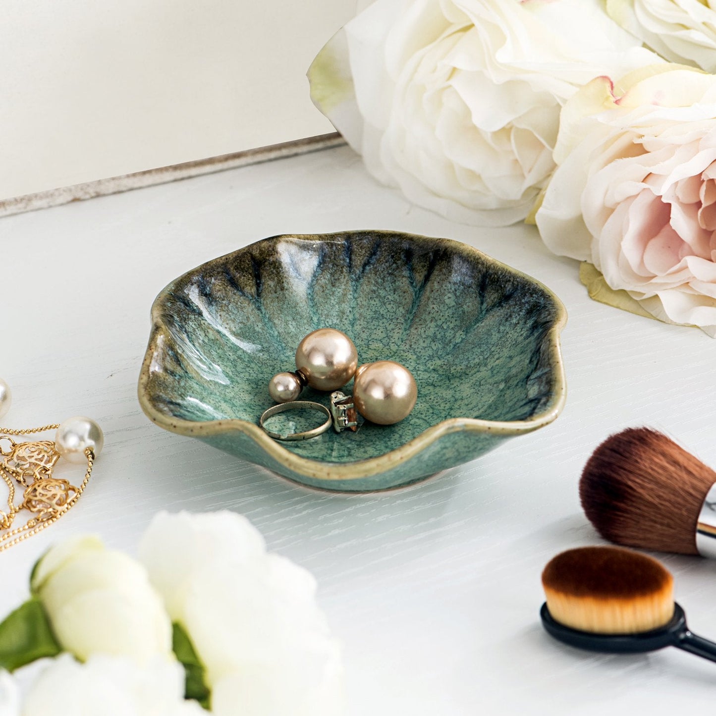 UNICASA Ceramic Lotus Jewelry Tray, Decorative Trinket Jewelry Dish Set of 4 for Rings Earrings Necklaces Bracelet Watch Keys, Birthday Mother's Day Christmas Gift for Women