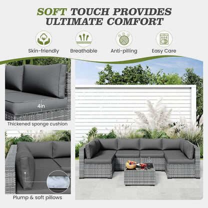 Poteban Outdoor Cushions for Patio Furniture Replacement, Waterproof Patio Furniture Cushions, Deep Seat Patio Cushions, Patio Seat Cushions for Outdoor Sectional (Grey)