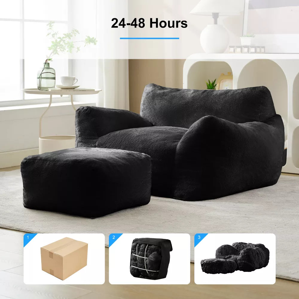 Mjkone Bean Bag Chair, Big Beanbag Chair with Ottoman