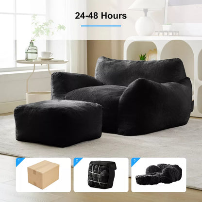 Mjkone Bean Bag Chair, Big Beanbag Chair with Ottoman