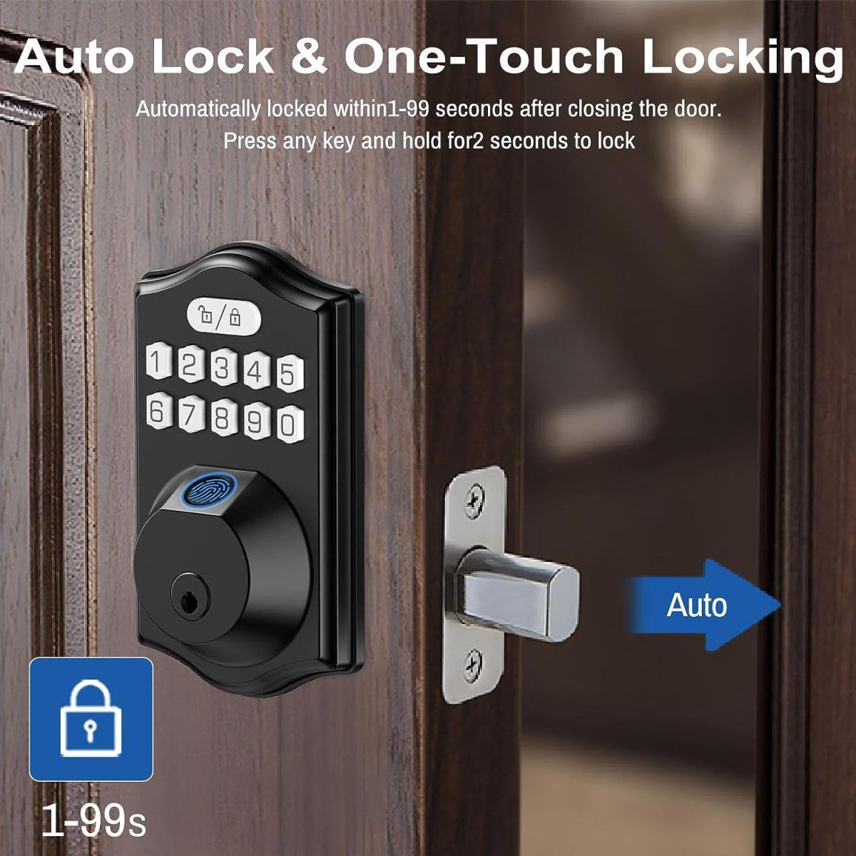 Fingerprint Door Lock, Keyless Entry Door Lock, Electronic Keypad Deadbolt, Smart Locks for Front Door, Auto Lock, Door Lock with Code, Black