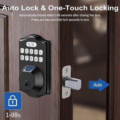 Fingerprint Door Lock, Keyless Entry Door Lock, Electronic Keypad Deadbolt, Smart Locks for Front Door, Auto Lock, Door Lock with Code, Black