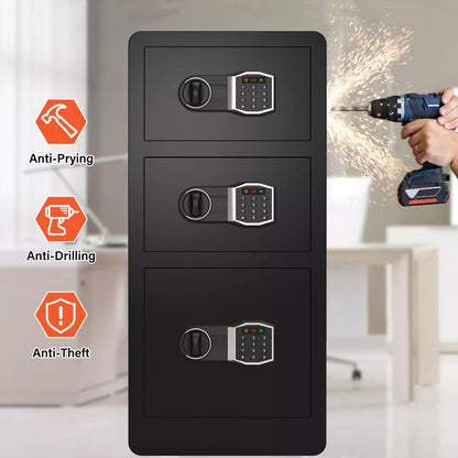 RXDSAFE 5.3 Cube Double Layers Large Safe Box, Home Safe Security Box With Fireproof Document Bag, LCD Screen, Sensor Light Black