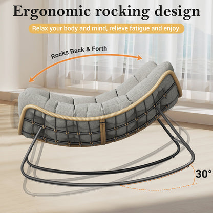 Poteban Outdoor Rocking Chair, Indoor Papasan Chair, Oversized Egg Rocking Chair with Thick Cushion, Rattan Wicker Rocker Lounge Chair for Bedroom, Living Room, Patio, Garden, Porch (Light Grey)