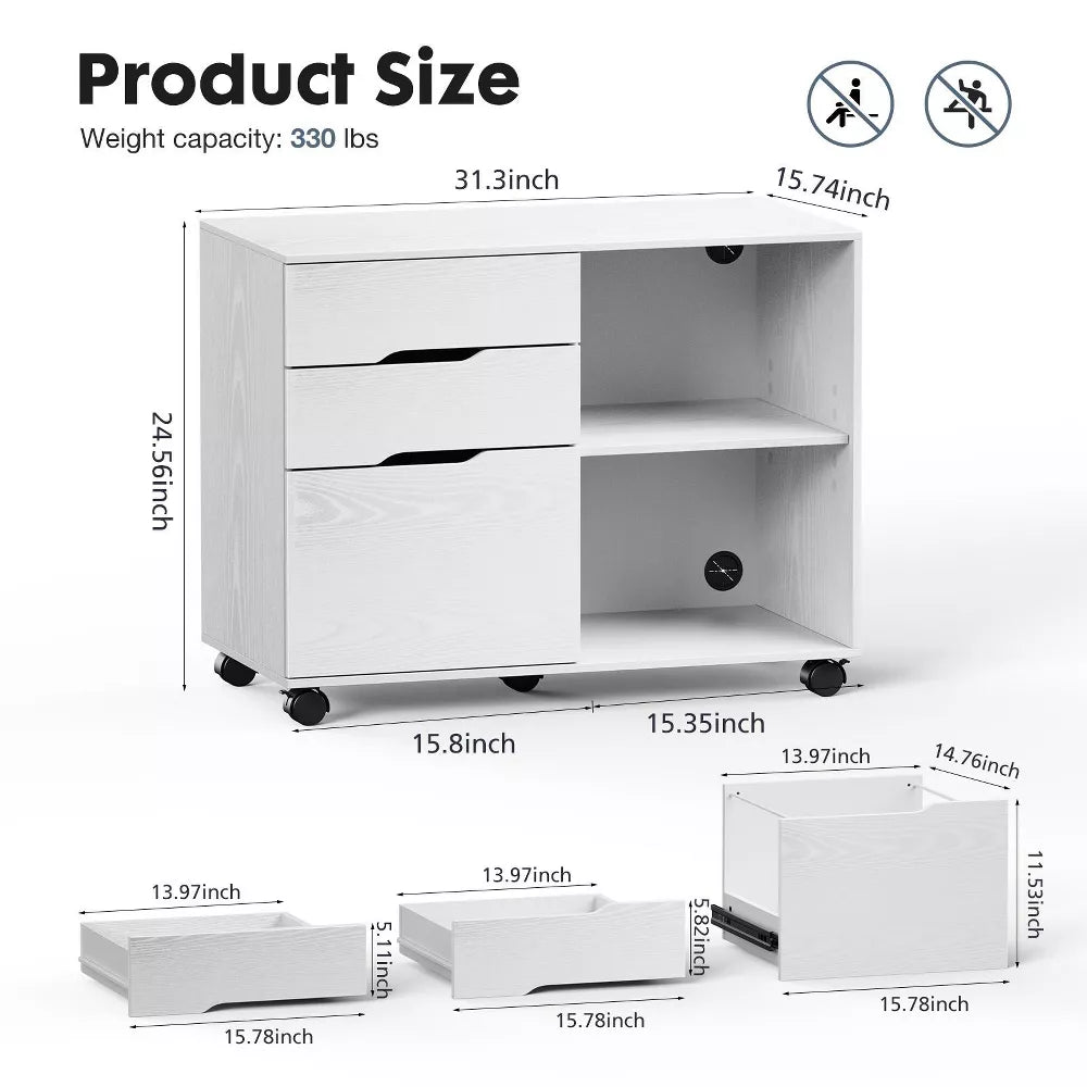 NicBex 3 Drawer Mobile File Cabinet,Printer Stand with Open Shelves for Home Office Printing Areas
