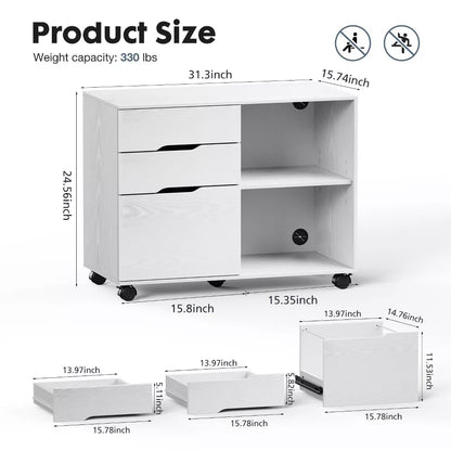 NicBex 3 Drawer Mobile File Cabinet,Printer Stand with Open Shelves for Home Office Printing Areas