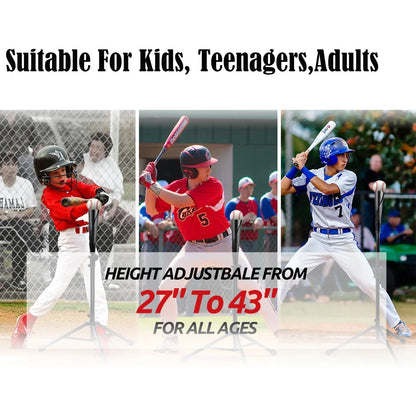 JASCOPRO Baseball Batting Tee, 27" to 43" with Tripod Stand Base, 2 Pcs Replaceable Rubber Tops