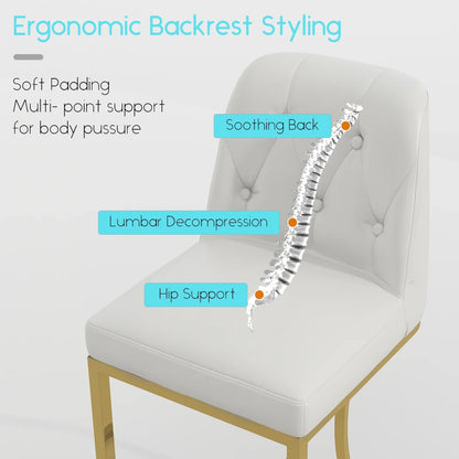 HomeZeer Counter Height Bar Stools Set of 4, Bar Stools with Back and Sliver Metal Frame, 24" Barstools with Footrest, Upholstered PU Leather Counter Stool Chairs for Kitchen Island,White