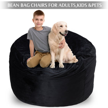Homguava 3' Bean Bag Chair with Memory Foam Filled,Stuffed Bean Bag Sofa with Dutch Velvet Cover (3 Ft, BLACK)