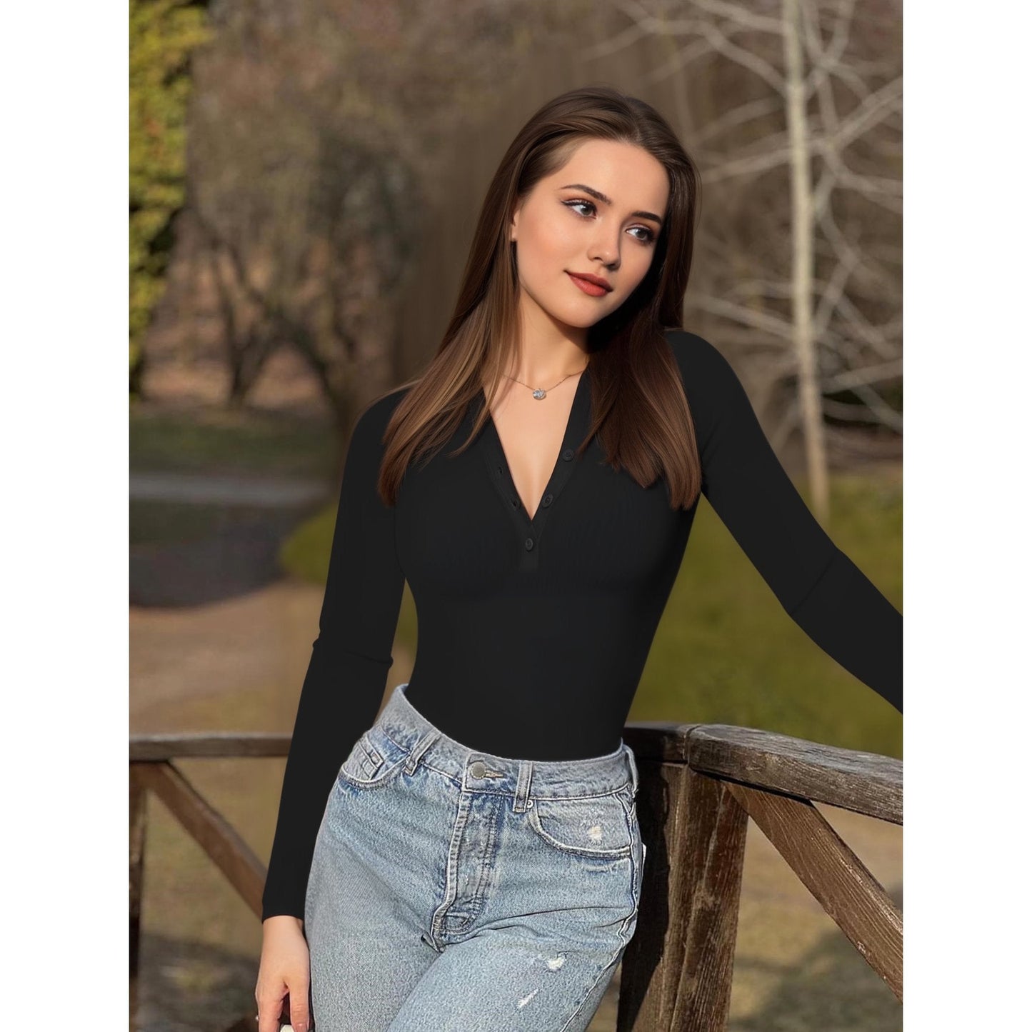 LinenMarket Button Down Collared Long Sleeve Shirts for Women V Neck Women Shirts Tops