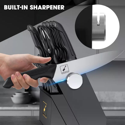 imarku Knife Block Set, Japanese High Carbon Stainless Steel Knives Set for Kitchen, 14-Piece Kitchen Knife Set with Block, Dishwasher Safe