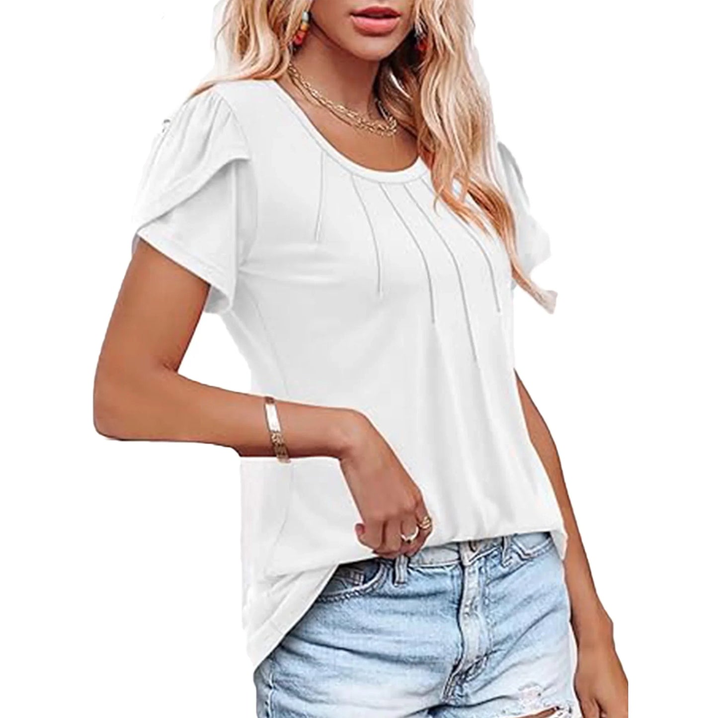 VDJ Womens Tops Dressy Blouses Casual Tshirts Summer Short Sleeve White Shirts Business Crew Neck Tunic Size XL