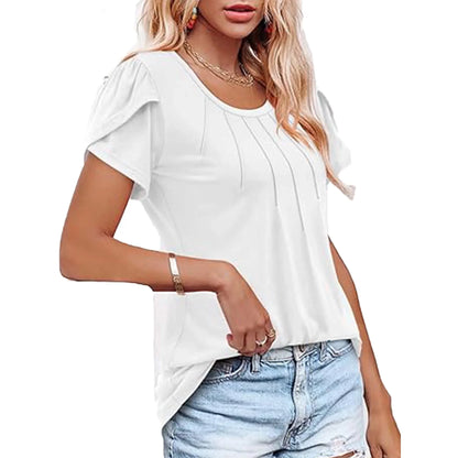 VDJ Womens Tops Dressy Blouses Casual Tshirts Summer Short Sleeve White Shirts Business Crew Neck Tunic Size XL