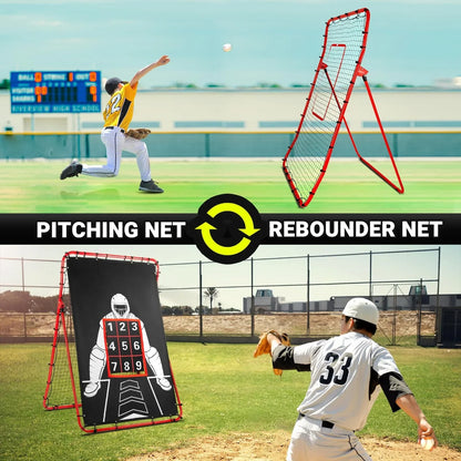 JASCOPRO Pitch Back Baseball/Softball Rebounder, 6x4Ft Baseball Rebounder Net, Adjustable Angles