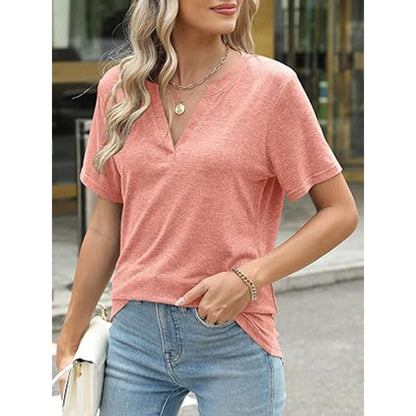 VDJ Women's Plus Size Tops Henley V Neck Cuff Short Sleeve T Shirts Casual Basic Summer Tees Shirts Loose Fit Tunic Tops