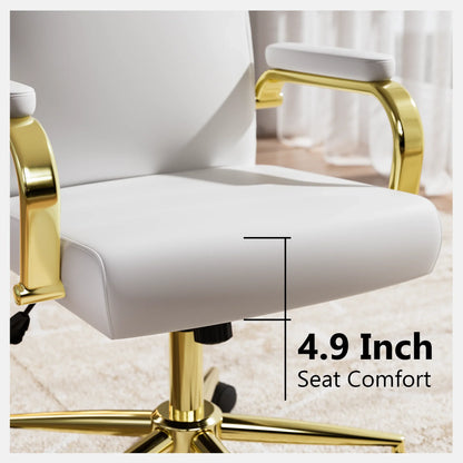 HomeZeer White and Gold Office Chair, High Back Executive Computer Chair with Wheels and Arms,Leather Home Desk Chair for Girl and Women