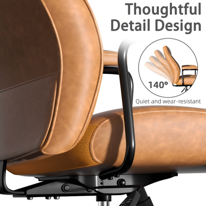 HomeZeer Executive Office Chair, Leather Desk Chairs with Wheels, Ergonomic Desk Chair with Arms,Reclining Computer Chair with Lumbar Support, Brown