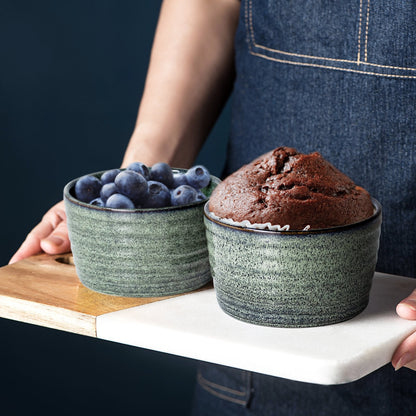 UNICASA Ramekins 8 oz Ramiken for Creme Brulee,Lava Cake,Pudding,Souffle,Small Sauce Bowl,Ceramic Baking Dishes- Set of 4 (Green)