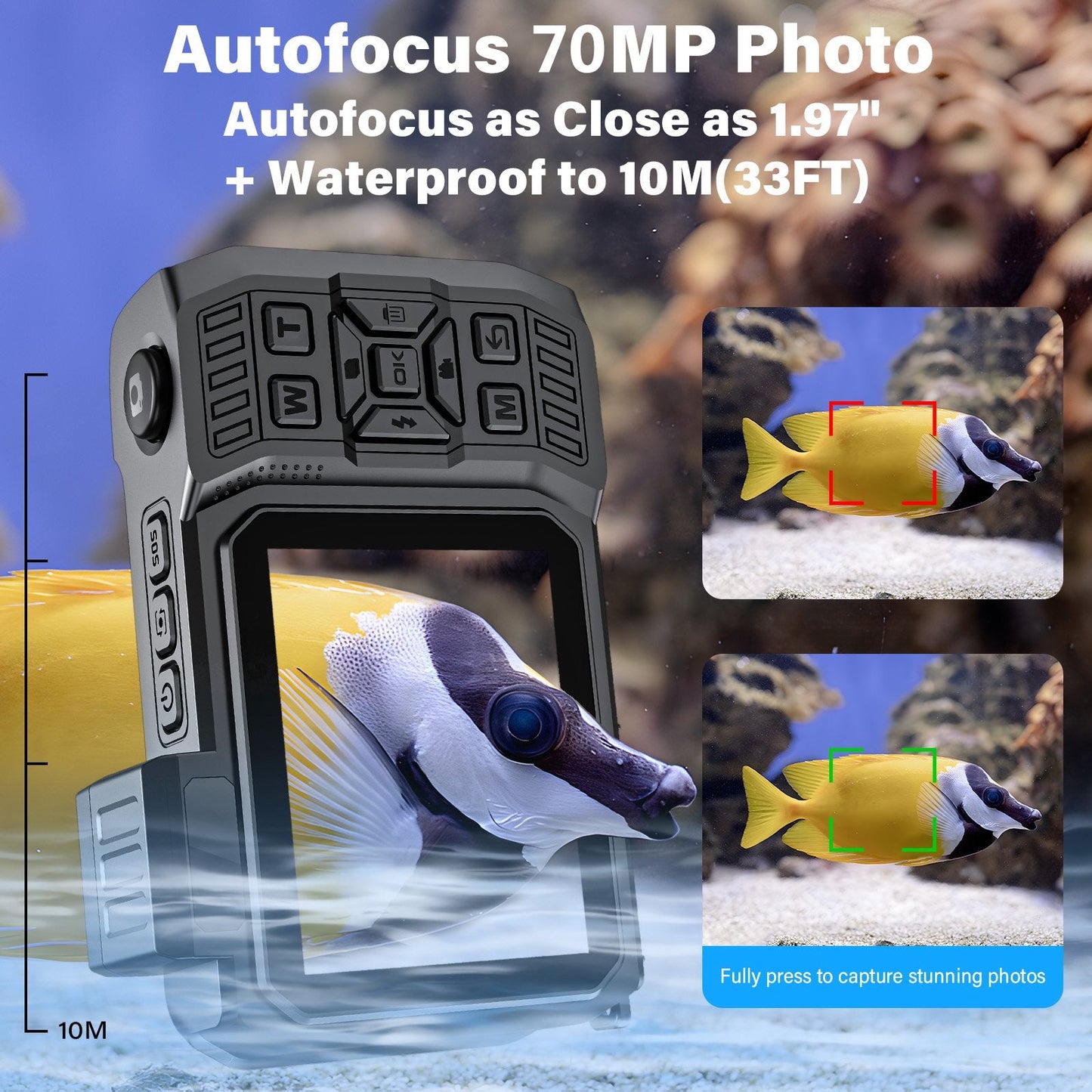 MARVUE Digital Camera 8K 70MP Autofocus Rugged Dustproof Shockproof Waterproof Camera with 32GB Card Dual-Screen Selfie 33FT Underwater Camera for Snorkeling