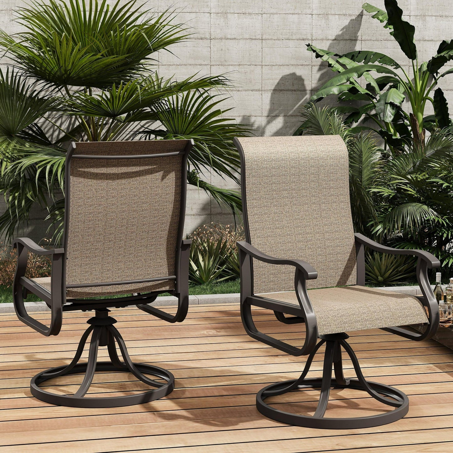 Poteban High Back Outdoor Dining Chairs Set of 2, All Weather Swivel Patio Chairs, Breathable Garden Outdoor Furniture for Backyard Deck