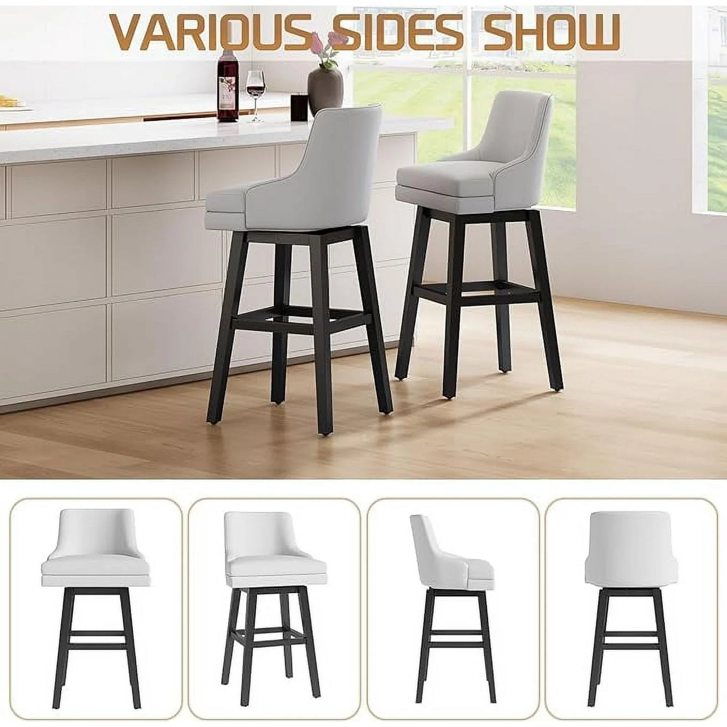 HomeZeer 26" Counter Height Bar Stools Set of 4, Low Back Modern Square Bar Stool, Upholstered Barstools Chairs for Kitchen Island, White