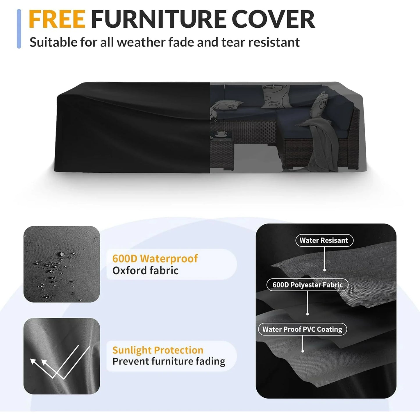 Poteban 7 Piece Outdoor Patio Furniture Set, Brown Rattan Wicker Outdoor Conversation Sectional Sofa Set with Cushions for Backyard, Khaki