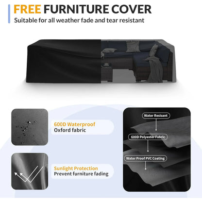 Poteban 7 Piece Outdoor Patio Furniture Set, Brown Rattan Wicker Outdoor Conversation Sectional Sofa Set with Cushions for Backyard, Khaki