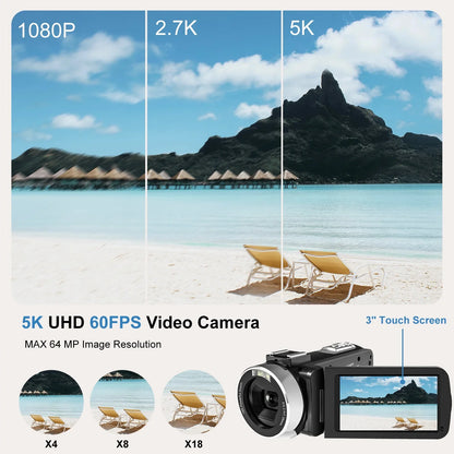 MARVUE 5K Video Camera Camcorder 64MP 18X Zoom Vlogging Camera for Youtube IR Night Vision WiFi 3.0'' Touch Screen Digital Camera